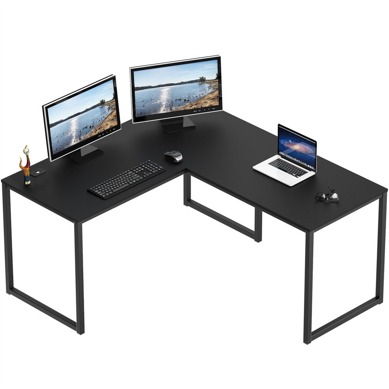 Cleao L-Shaped Metal Base Computer Desk, Black