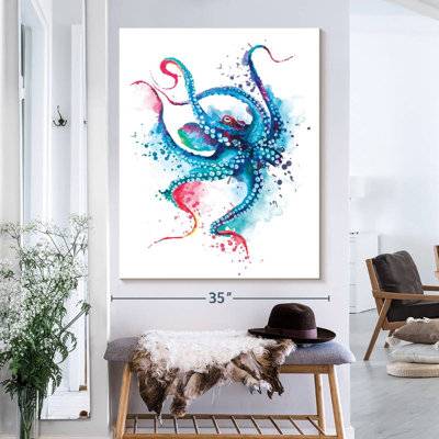 Blue Octopus Splash sur impression sur toile