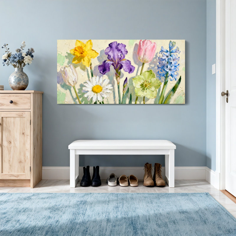 Plantes et fleurs, fleurs printanières colorées, impression sur toile, H 16 po x l 32 po