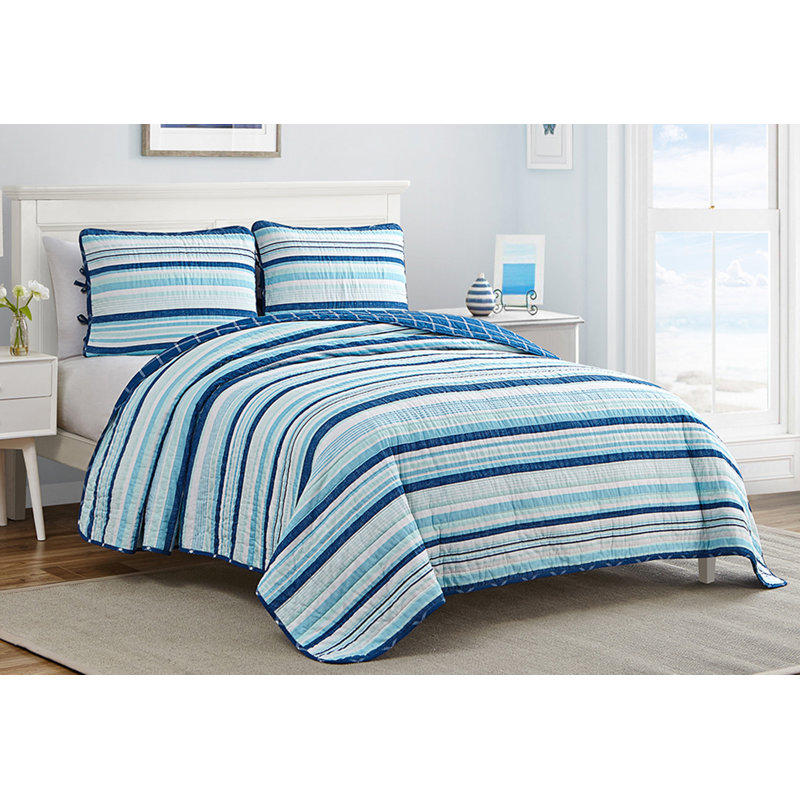 Ensemble de courtepointe réversible en coton bleu marine / bleu 3 pièces DESIGN STU DVD Newport