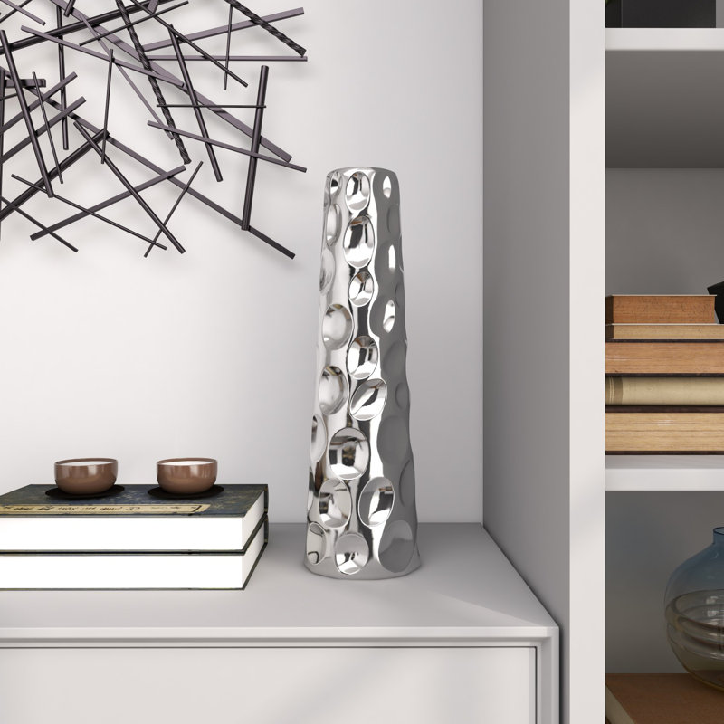 Meltham Ceramic Cone Decorative Vase with Concaved Bubble Texture, Silver