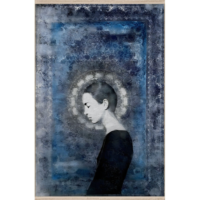 Tapis décoratif moderne bleu et gris à motifs abstraits et lavables à la machine