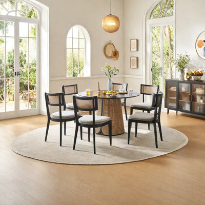 Solid wood ash rattan dining table set