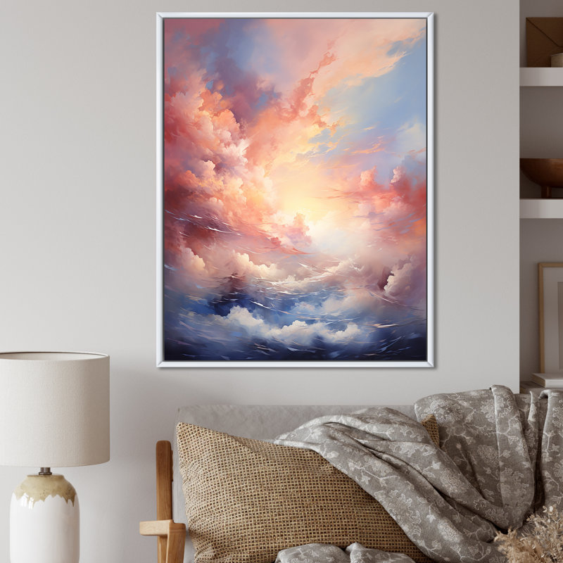 Atmosphère mystique du ciel sur toile, Cadre flottant blanc, H 40 po x l 30 po x P 1,5 po