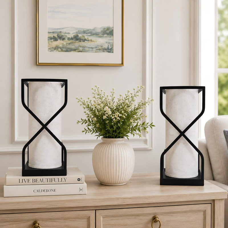Metal Table Lamp, Natural Beige Linen