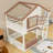 Wooden House-Shaped Bunk Bed With Window And Shelf-417380904-417380906
