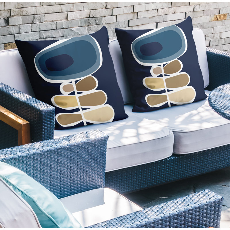 Jeté carré en polyester / mélange de polyester intérieur / extérieur, Bleu / bleu marine / beige, 15 po x 15 po