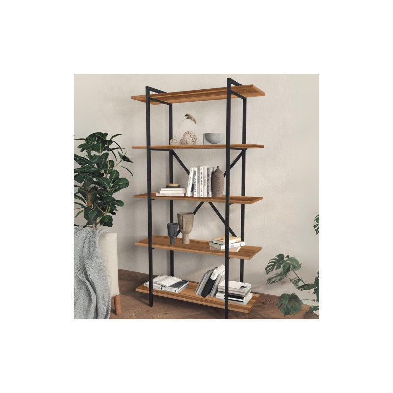 Aicen 159.6cm H x 90cm W Metal Bookcase, Walnut