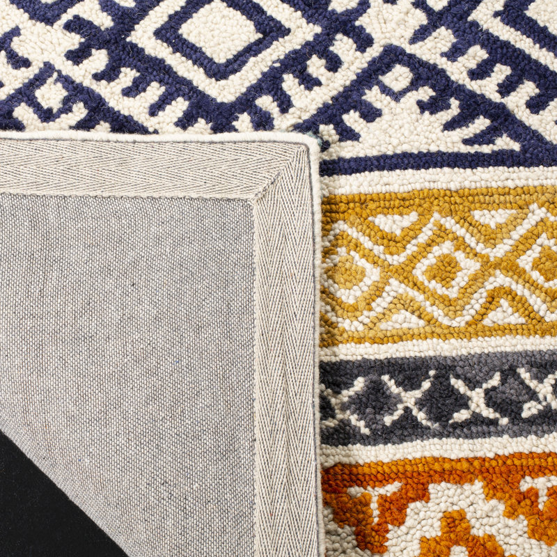 Lobdell Hand Tufted Wool/Cotton Geometric Rug in Ivory/Rust, Square 5'