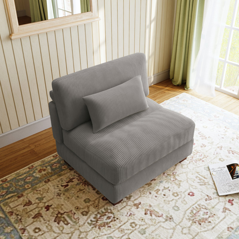 Maelina 96.5Cm Wide Armless, Light Grey Corduroy