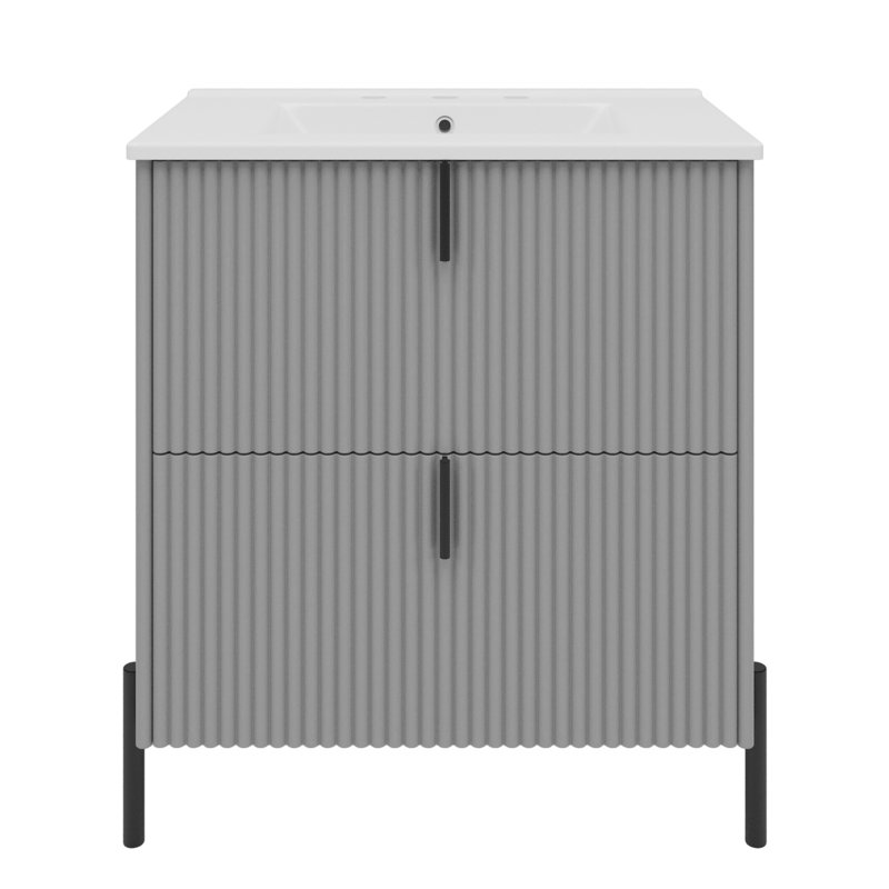 Meuble-lavabo 30 po avec lavabo en céramique, Gris