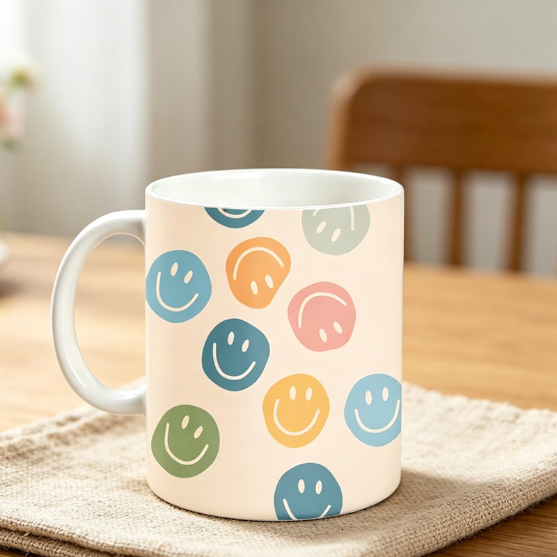 Double-Sided Smiling Face Ceramic Mug with Colorful Suitable for Coffee, Tea, Milk And Microwave Safe Cup.