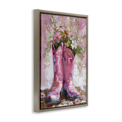 Floral Boots Pink Cowgirl Floating Frame, Design By Lsr Design Studio