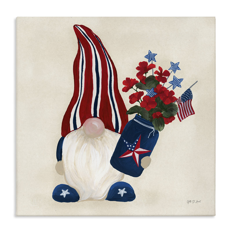  Art mural sur toile Patnotic Gnome & Flowers par Yvette St. Amant, H 24 po x l 24 po