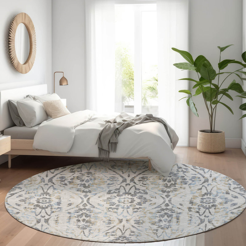 Premium Machine Washable Prisco Gray Rug, Round 8'