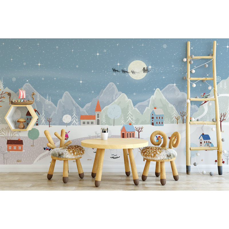 Papier peint amovible montagne enneigée Bears With Snowman, L 105,96 po x l 187 po, Non-Woven