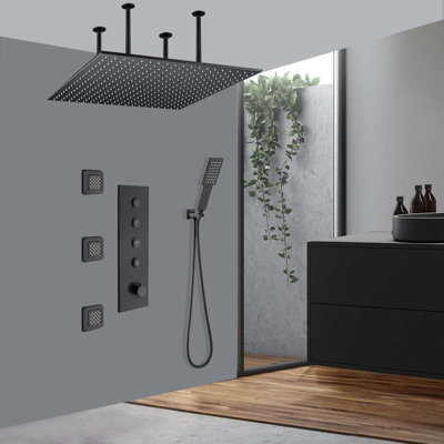 Système de douche à pluie brume thermostatique noir mat 20 po Ivrea - Luxe moderne