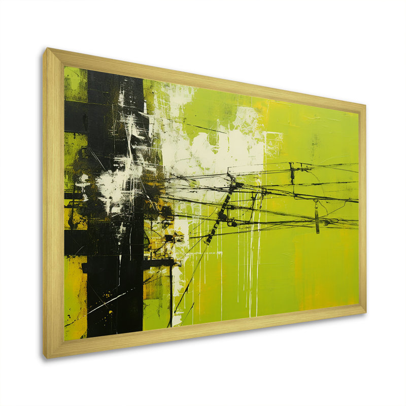 Lignes électriques Minimalist Olive, H 24 po x l 32 po x P 1 po, Cadre doré simple