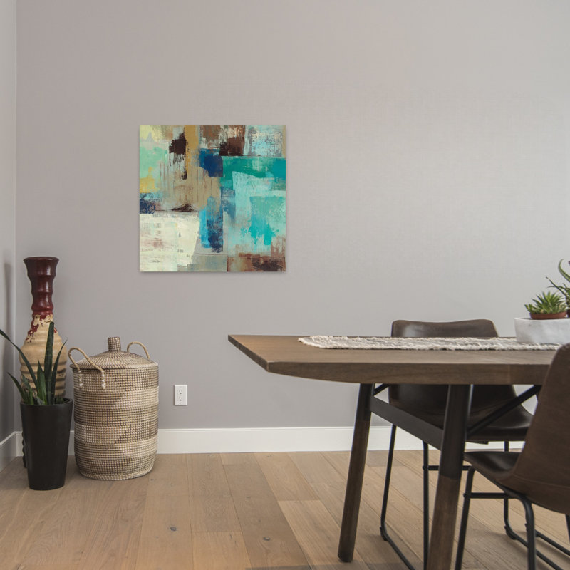 Art contemporain contemporain bleu sarcelle et reflets turquoise avec art abstrait, H 24 po x l 24 po