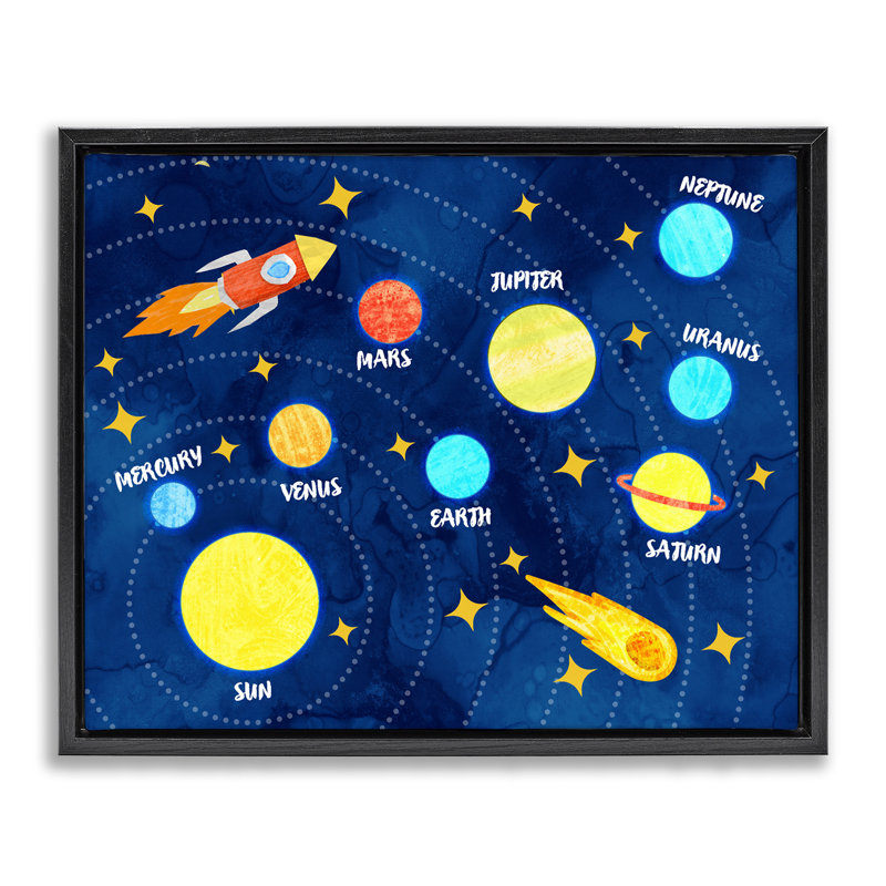 Cadre flottant Rocket Across Solar System, design par Daphne Polselli, H 17 po x l 21 po, Cadre flottant noir de jais