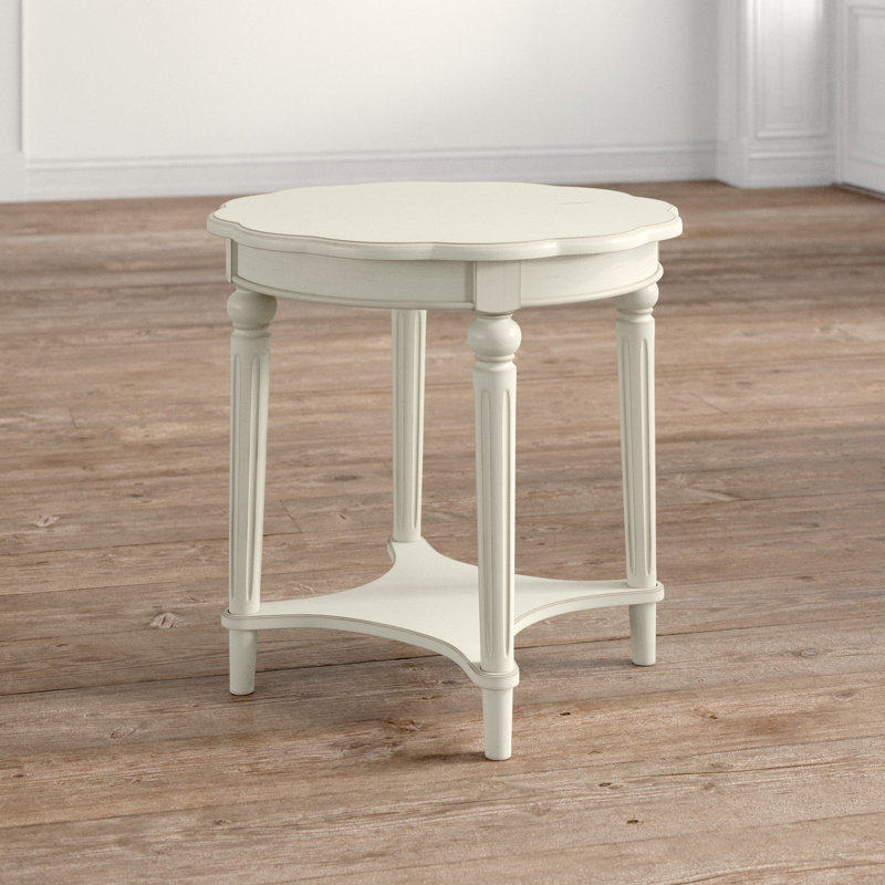 Fordon Round End Table, Scalloped Top, Antique White, White