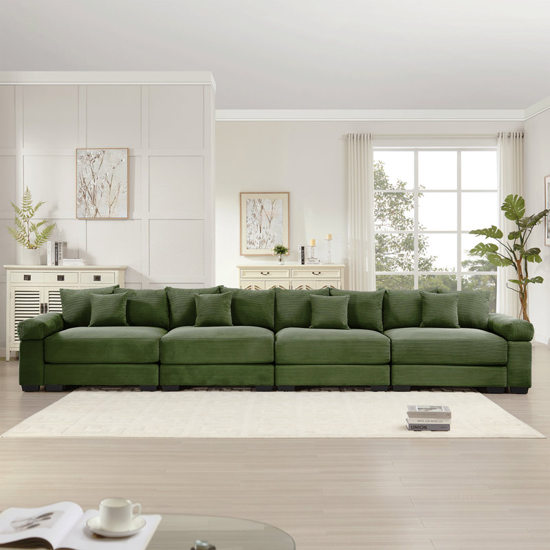 Canapé modulaire surdimensionné de 170 po Cloud, Velours côtelé vert, H 34,2 po x l 167,6 po x P 33,8 po