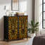 Commode 4 tiroirs pour chambre à coucher, commode étroite, plateau en bois et structure de bureau en fer 18 po x 37,5 po - (l x H) - avec imprimé zébré abstrait à rayures or noir