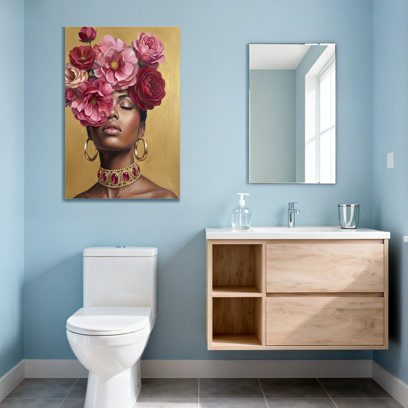 Plantes et fleurs, couronne florale, portrait de femme sur fond doré