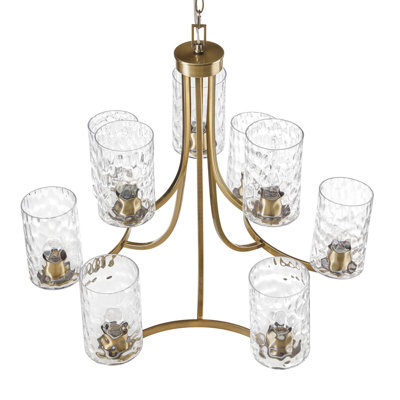 Lustre rond à niveaux 9 lumières avec abat-jour en verre texturé