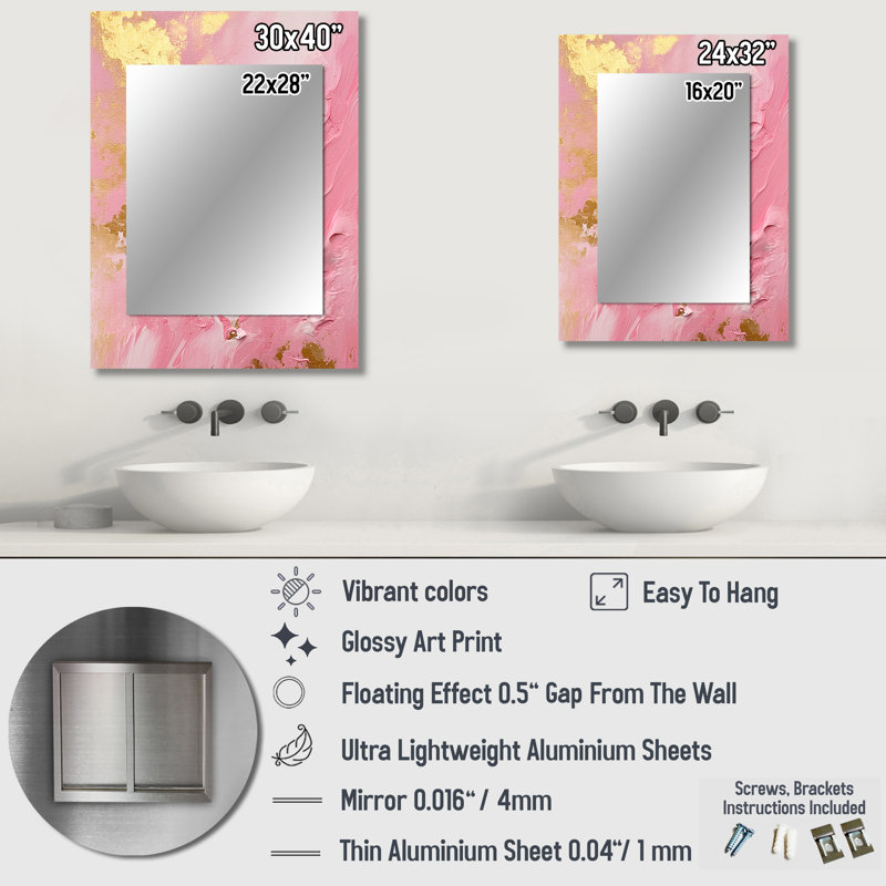 Pink and Gold Emerging Energies III - Abstract Unique Wall Mirror, Modern Mirror, Printed Metal Art, 32" x 24"
