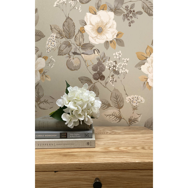 Papier peint floral Bramble, Beige