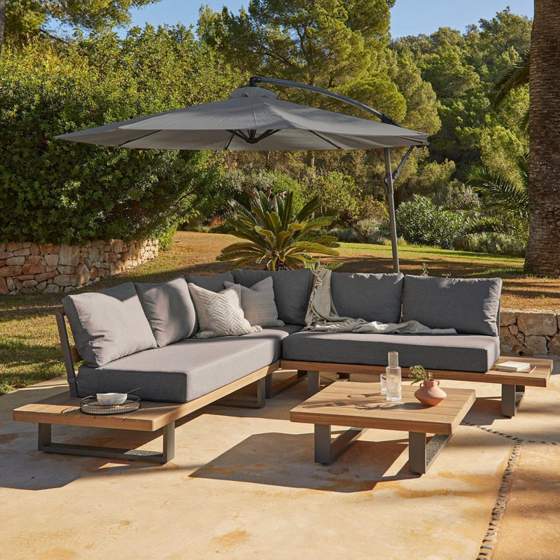 Annaleah 6 - Person Garden Lounge Set with Cushions & Parasol, Grey Parasol