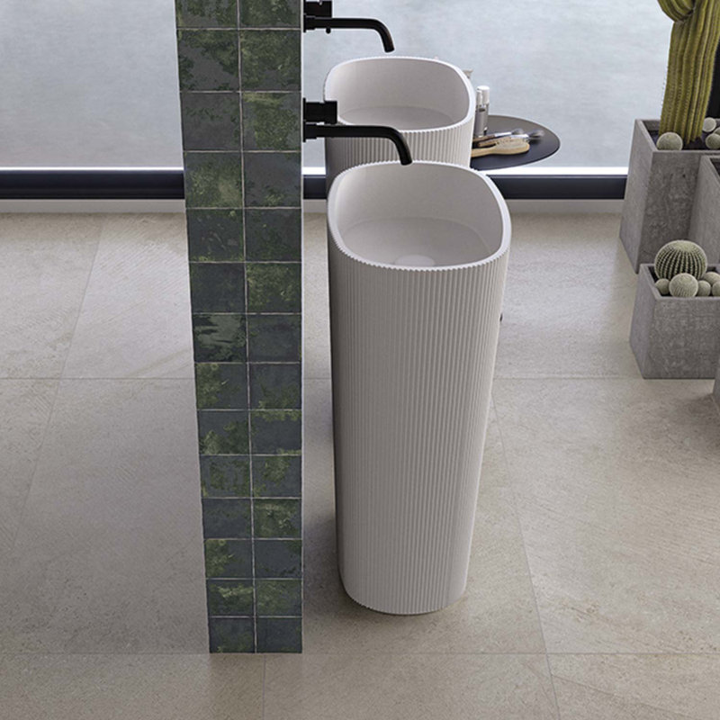 Lavabo sur pied en céramique 22 po x 14 po Olympia, blanc