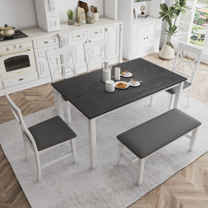 Ensemble de table de salle à manger 6 pièces en bois avec banc rembourré et 4 chaises