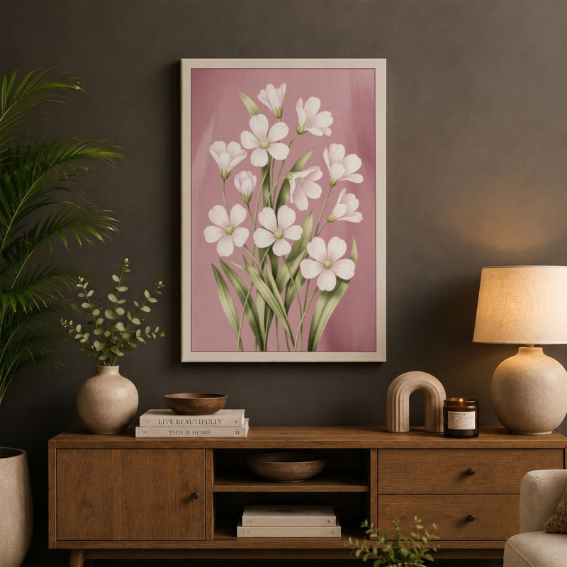 Primrose Bouquet Botanical - Wrapped Canvas, 24x16 - 61.0 x 40.6 cm, Terracotta Border