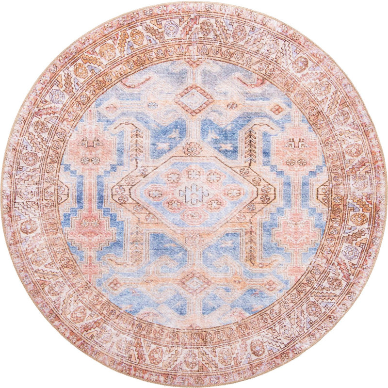 Tapis oriental bleu clair / beige Bernabe Kingsdown, Rond 3 pi 6 po