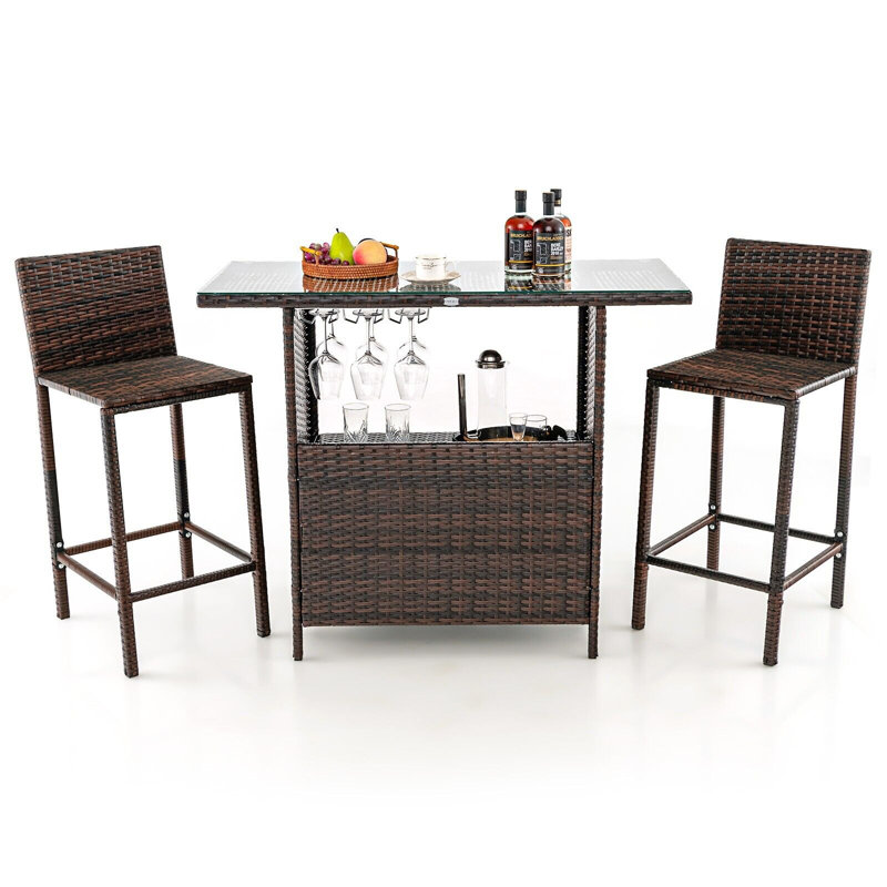 Brayden Studio Bar Set with Polyethylene (PE) Wicker Outer Material