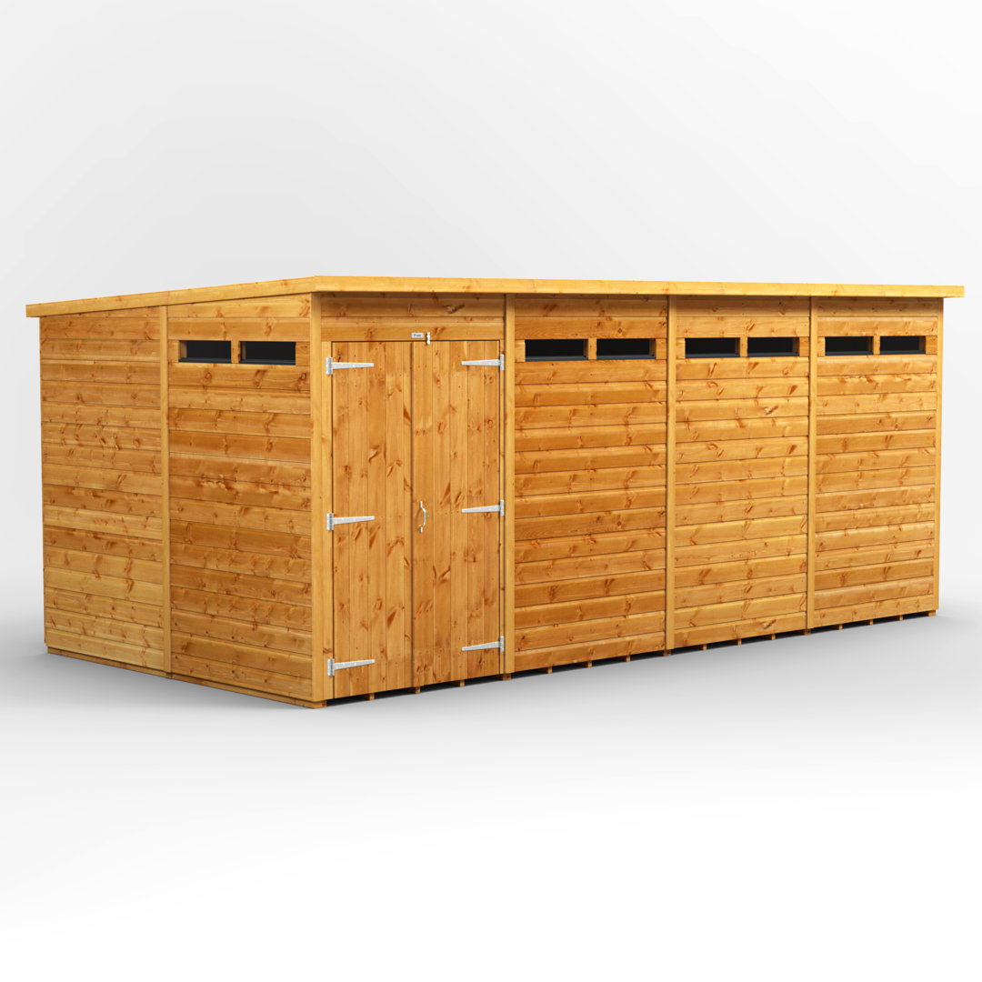 Powersheds 16 x 8ft Timber Tongue & Groove Pent Garden Shed Security Shed Double Door