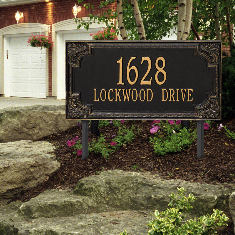 Signature Series 2-Line Lawn Address Sign, Black, Gold, Yes