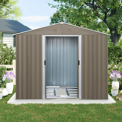 Remise de rangement extérieure 8 x 6 en métal avec fenêtre gris
