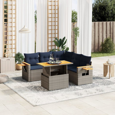  Ensemble de canapé de patio 6 pièces avec coussins en rotin de polyester