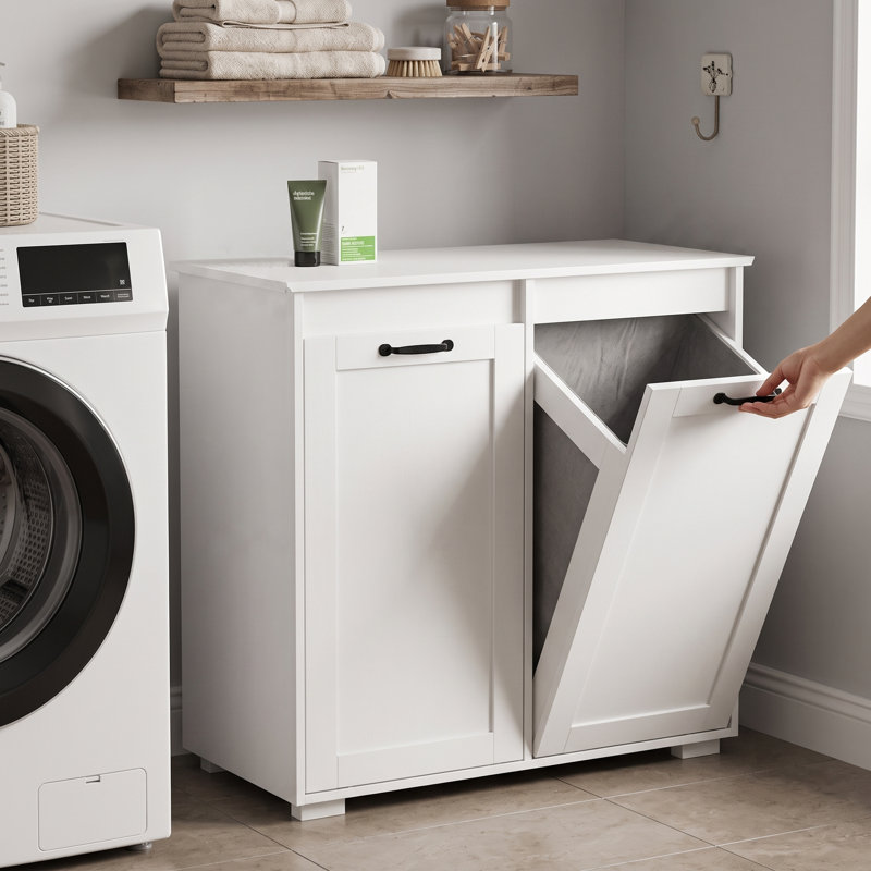 Dual-compartment Laundry Sorting Cabinet With Removable Liner Bags – Freestanding Hamper Organizer With Easy-access Door