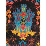 Canvello Modern Ikat Design Hand-Knotted Sari Silk Area Rug- 6'7" X 7'11"