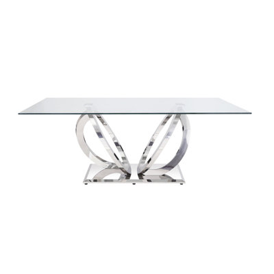 Table de salle à manger captivante en verre transparent brillant et brillant