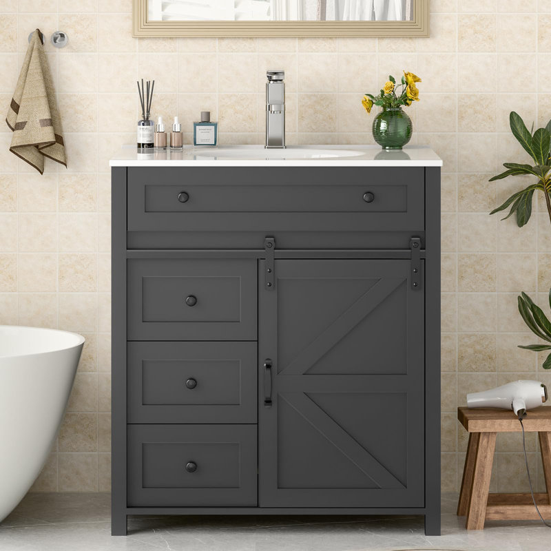 Bathroom Vanity With Sink Faucet Combo, Dark Gray, 36"