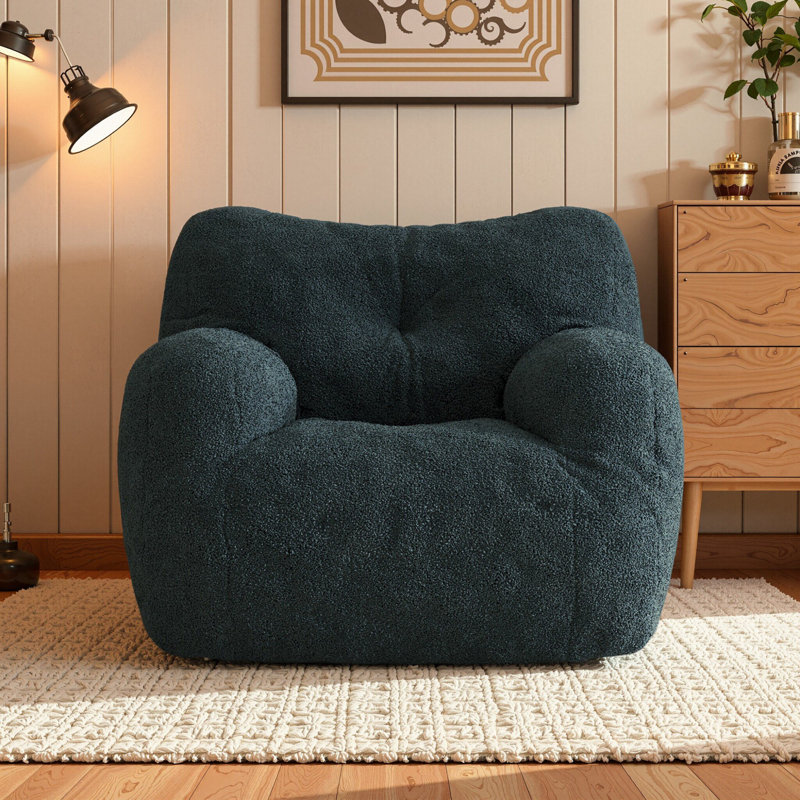 Compression 37"W Medium Teddy Fabric Bean Bag Chair, Green Teddy