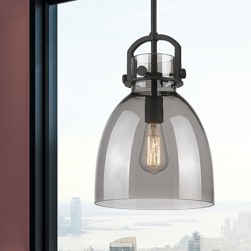 Luminaire suspendu 1 lumière Badillo, Plaqué couleur fumée, Noir mat, H 14,75 po x l 10 po x P 10 po