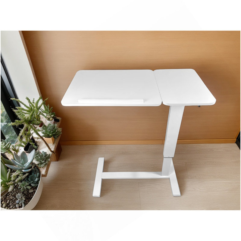 Bureau de chevet au-dessus du lit, support mobile pour ordinateur portable, table de lit inclinable avec roulettes, plateau à hauteur réglable pour table d'appoint pour canapé de lit pour ordinateur portable, table de chevet (BLANC)