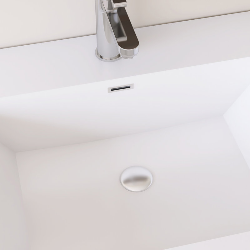 Meuble-lavabo mural simple avec plateau en résine intégré blanc, Blanc, 42"