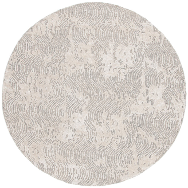 Glamour Hand Tufted Wool Viscose Cotton with Latex Abstract Rug in Ivory/Gray, Round 6'